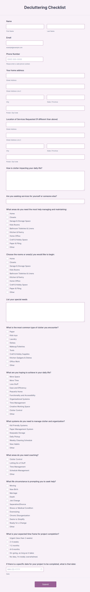 Decluttering Checklist Form Template