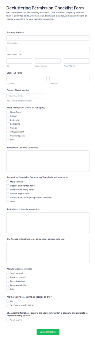 Decluttering Permission Checklist Form Template