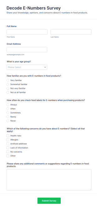 Decode E Numbers Survey Form Template