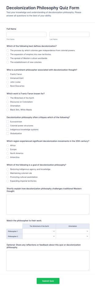 Decolonization Philosophy Quiz Form Template