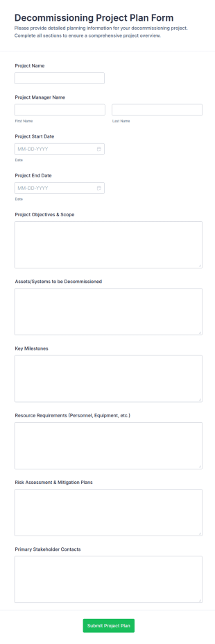 Decommissioning Project Plan Form Template