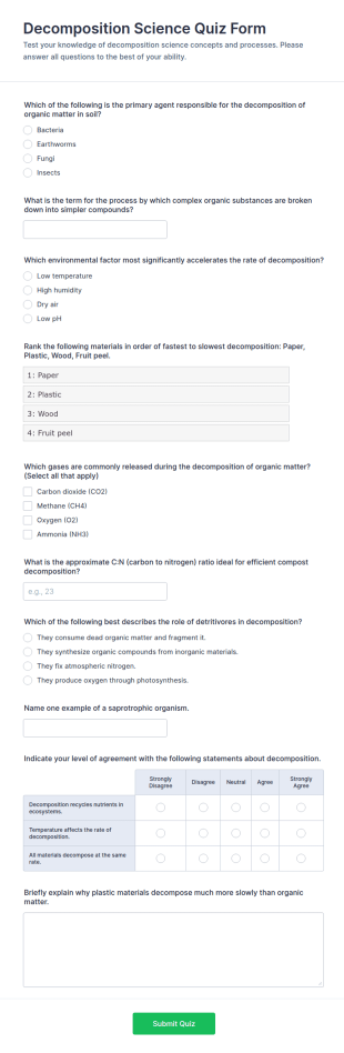 Decomposition Science Quiz Form Template