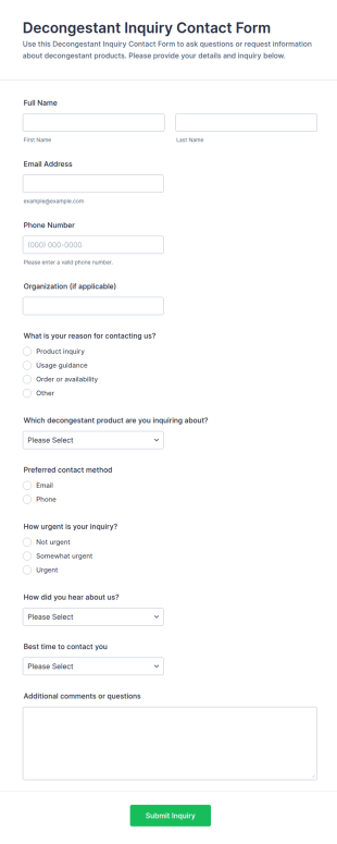Decongestant Inquiry Contact Form Template