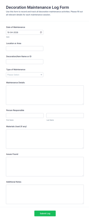 Decoration Maintenance Log Form Template