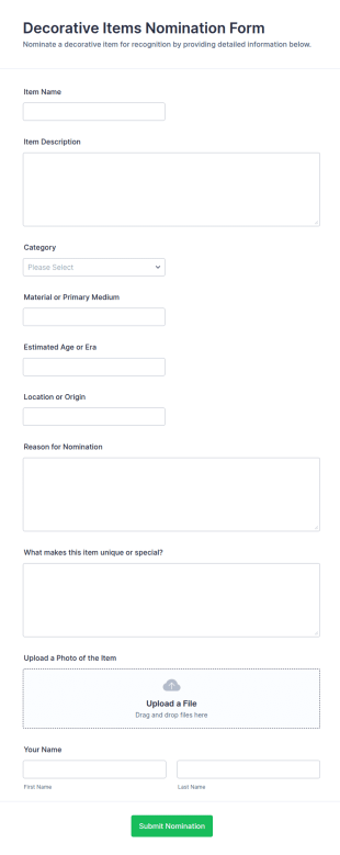 Decorative Items Nomination Form Template