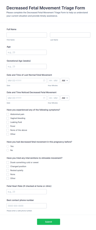 Decreased Fetal Movement Triage Form Template