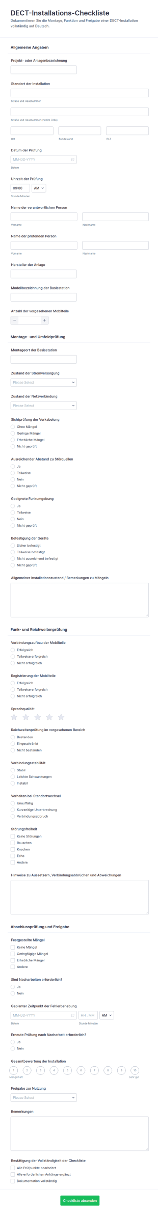 DECT Installations Checkliste