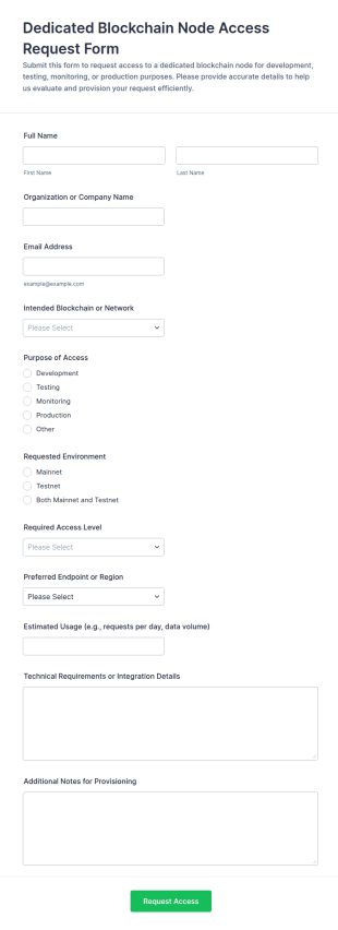 Dedicated Blockchain Node Access Request Form Template