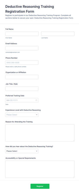Deductive Reasoning Training Registration Form Template