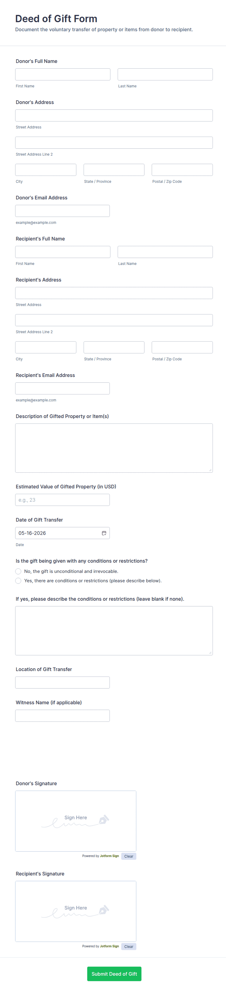 Deed of Gift Form Template | Jotform