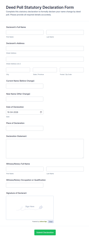 Deed Poll Statutory Declaration Form Template