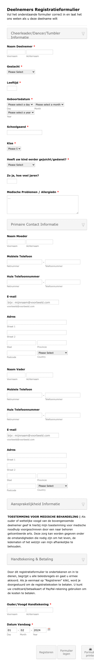 Deelnemers Registratieformulier Form Template