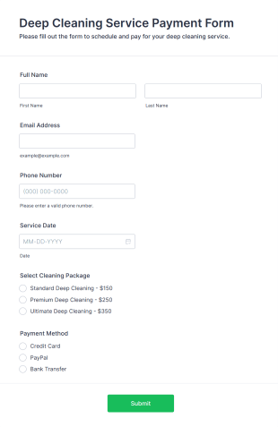 Deep Cleaning Service Payment Form Template