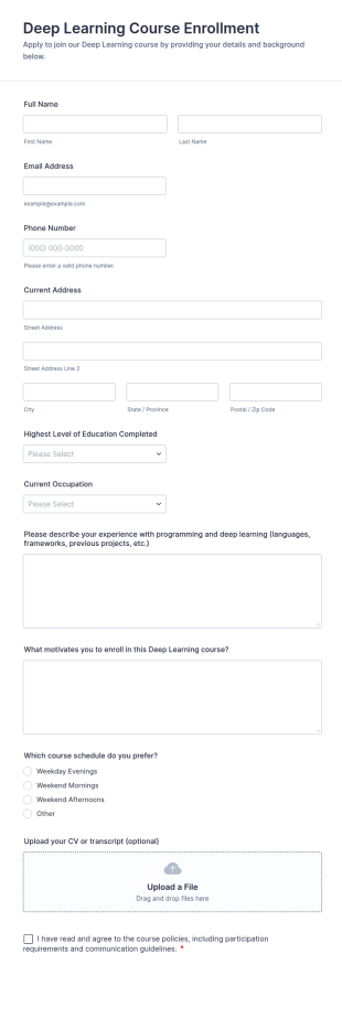 Deep Learning Course Enrollment Form Template