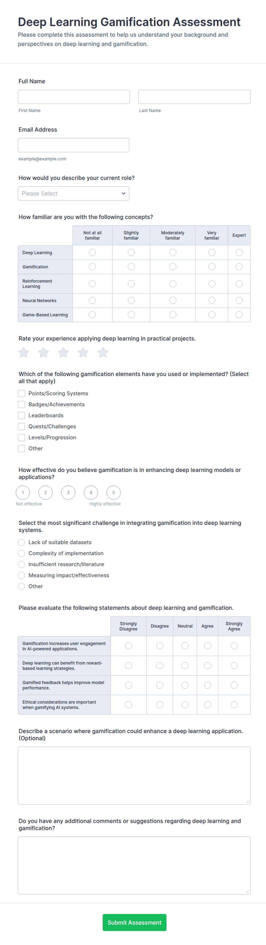 Deep Learning Gamification Assessment Form Template | Jotform