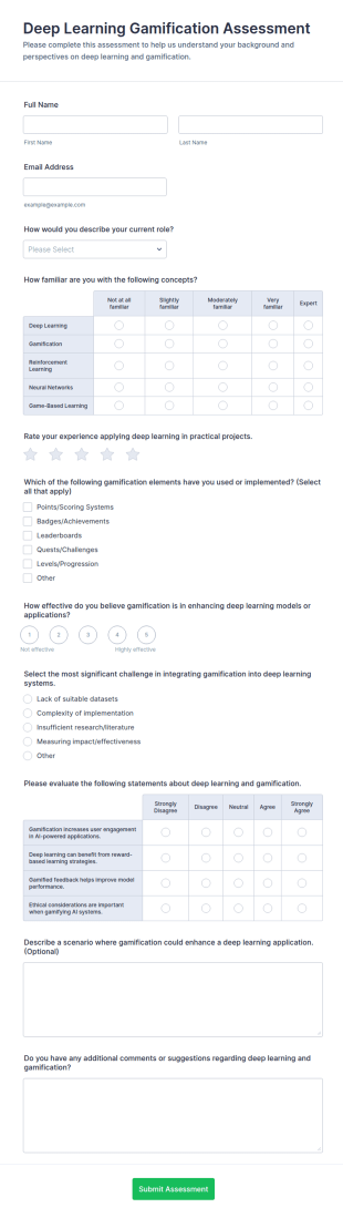 Deep Learning Gamification Assessment Form Template