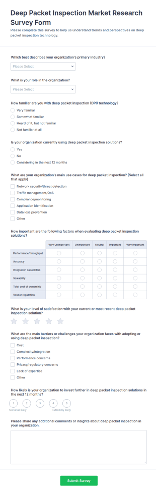 Deep Packet Inspection Market Research Survey Form Template