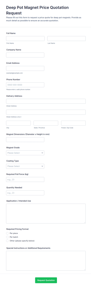 Deep Pot Magnet Price Quotation Request Form Template