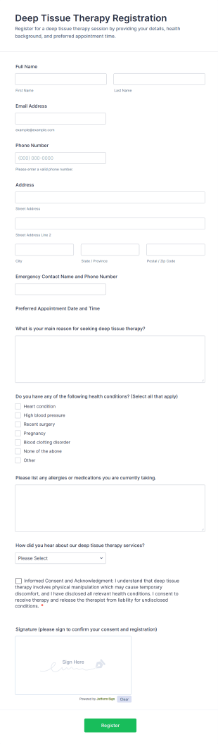 Deep Tissue Therapy Registration Form Template