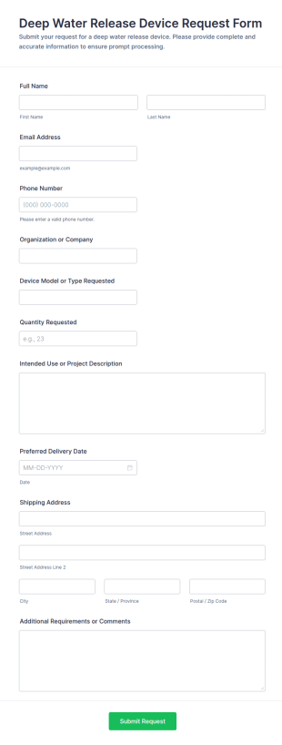 Deep Water Release Device Request Form Template