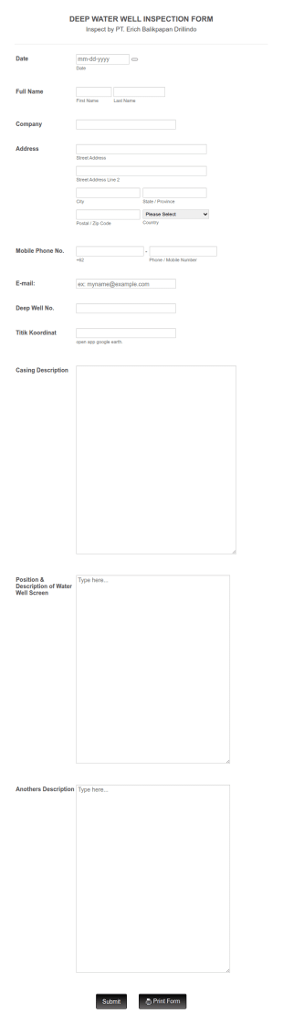 Deep Water Well Inspection Form 1
