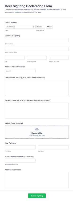 Deer Sighting Declaration Form Template