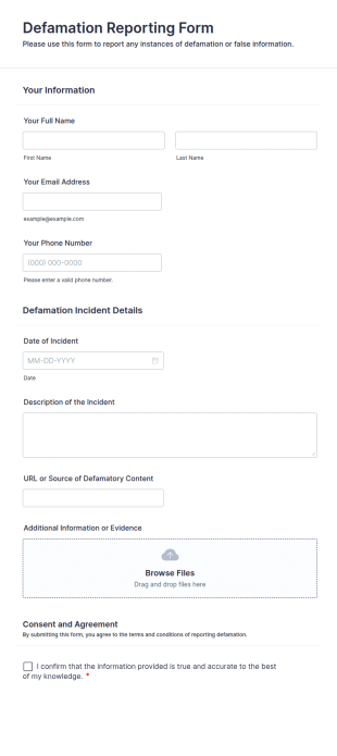 Defamation Reporting Form Template