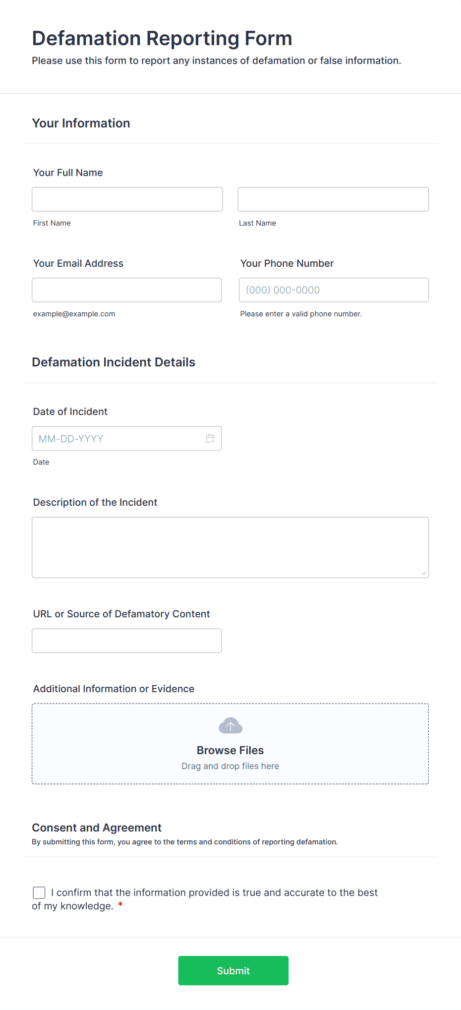 Defamation Reporting Form Template | Jotform