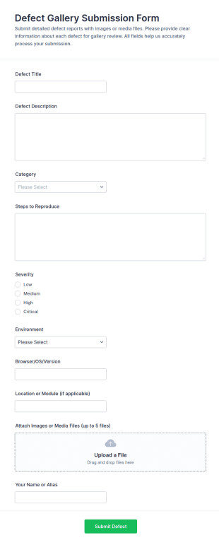 Defect Gallery Submission Form Template