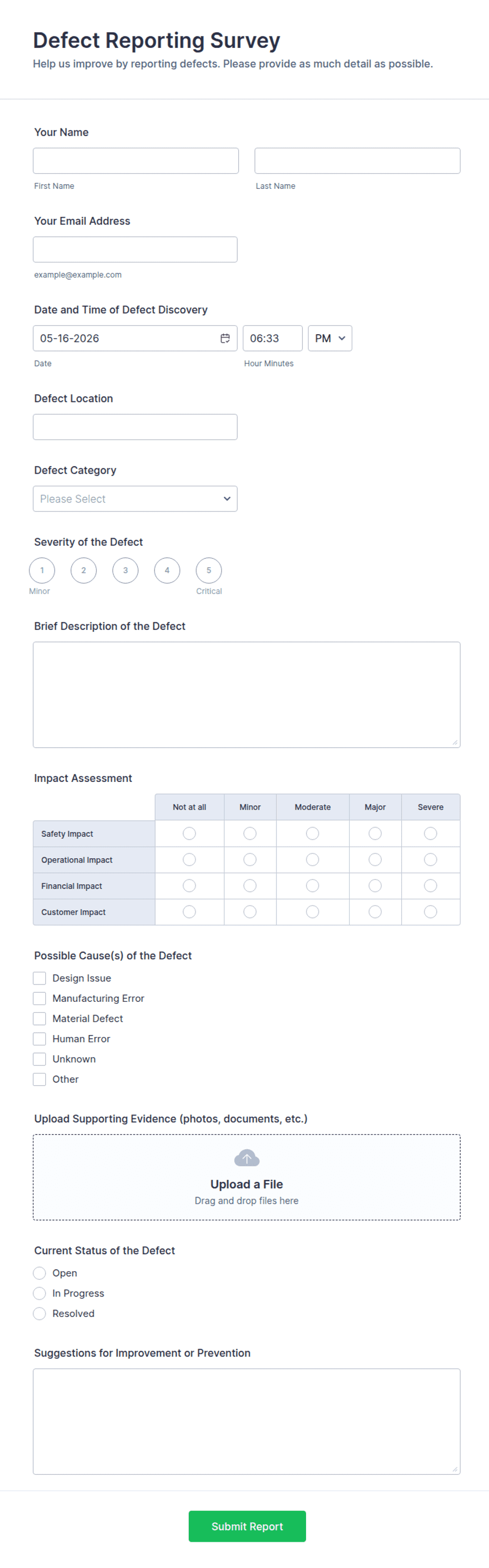 Defect Reporting Survey Form Template | Jotform