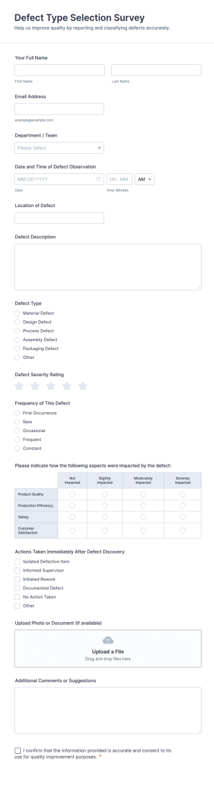Defect Type Selection Survey Form Template
