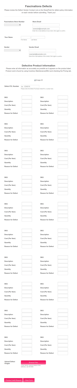 Defective Product Log Form Template