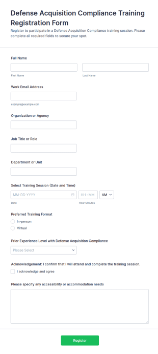 Defense Acquisition Compliance Training Registration Form Template