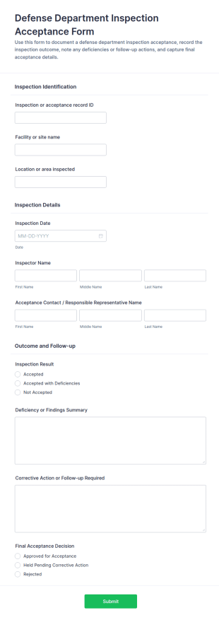 Defense Department Inspection Acceptance Form Template