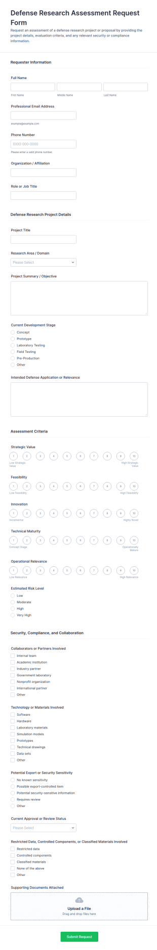 Defense Research Assessment Request Form Template