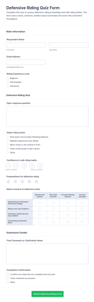 Defensive Riding Quiz Form Template