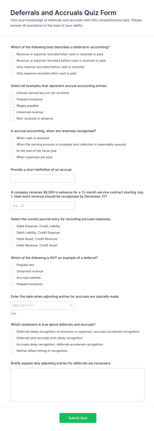 Deferrals And Accruals Quiz Form Template