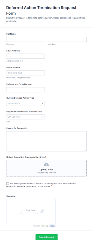 Deferred Action Termination Request Form Template