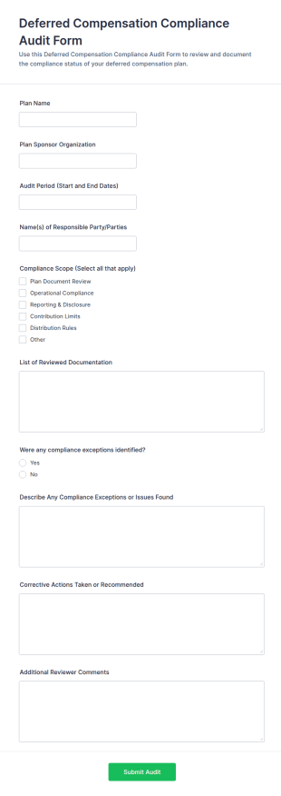 Deferred Compensation Compliance Audit Form Template