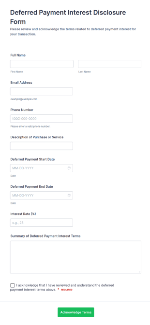 Deferred Payment Interest Disclosure Form Template