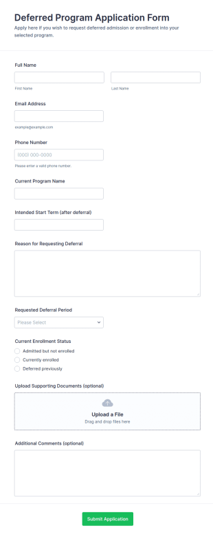 Deferred Program Application Form Template