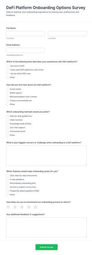 DeFi Platform Onboarding Options Survey Form Template