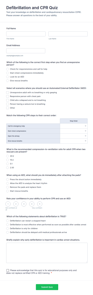 Defibrillation And CPR Quiz Form Template