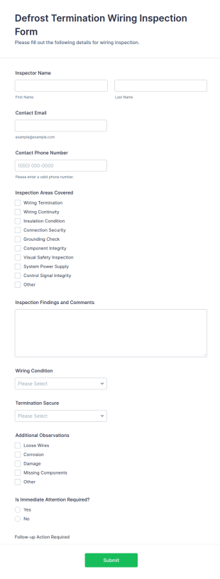 Defrost Termination Wiring Inspection Form Template
