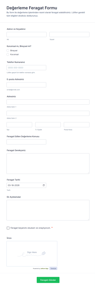 Değerleme Feragat Form Şablonu