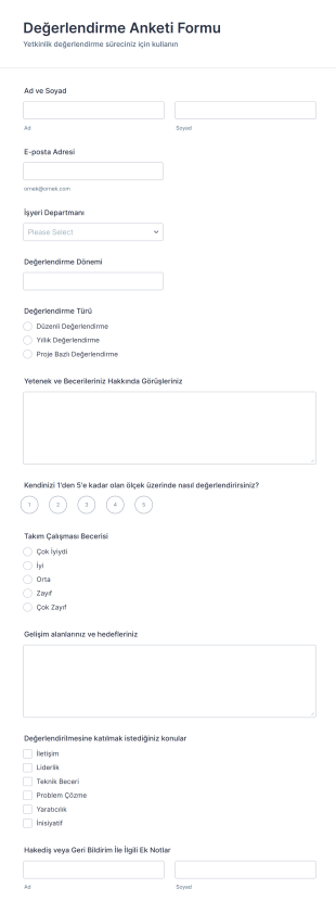 Değerlendirme Anketi Form Şablonu