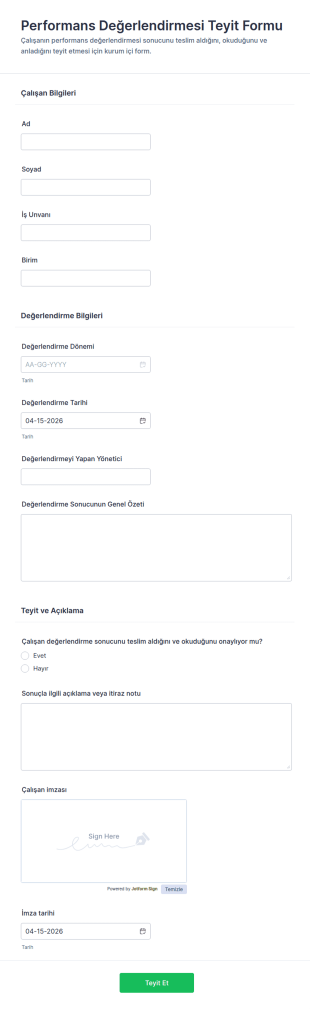 Değerlendirme Onay Form Şablonu