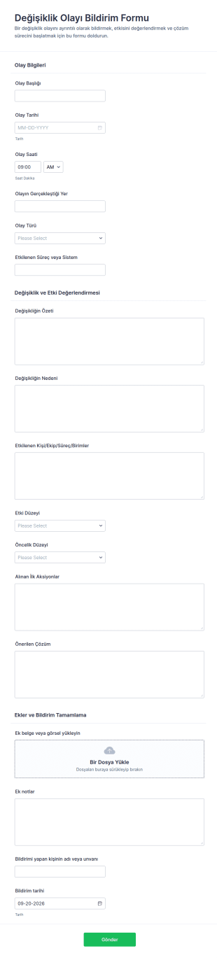 Değişiklik Olay Raporu Form Şablonu