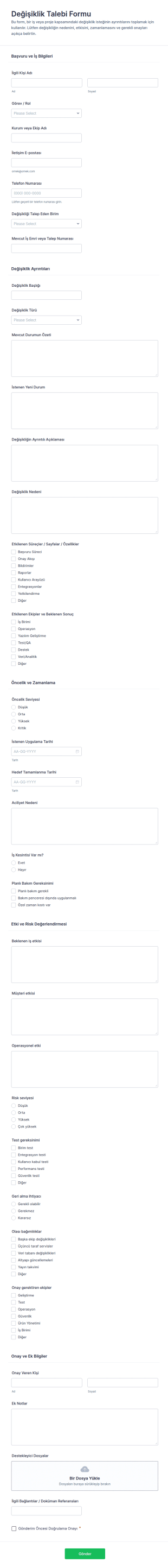 Değişiklik Talep Form Şablonu