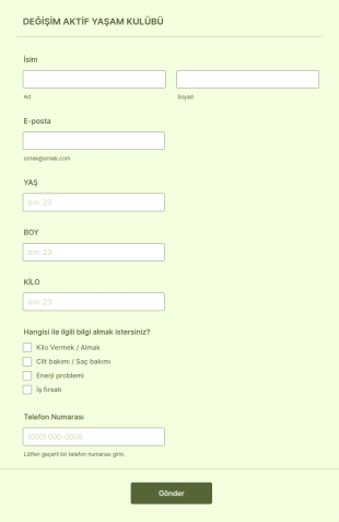 Değişim Aktif Yaşam Kulübü Form Şablonu